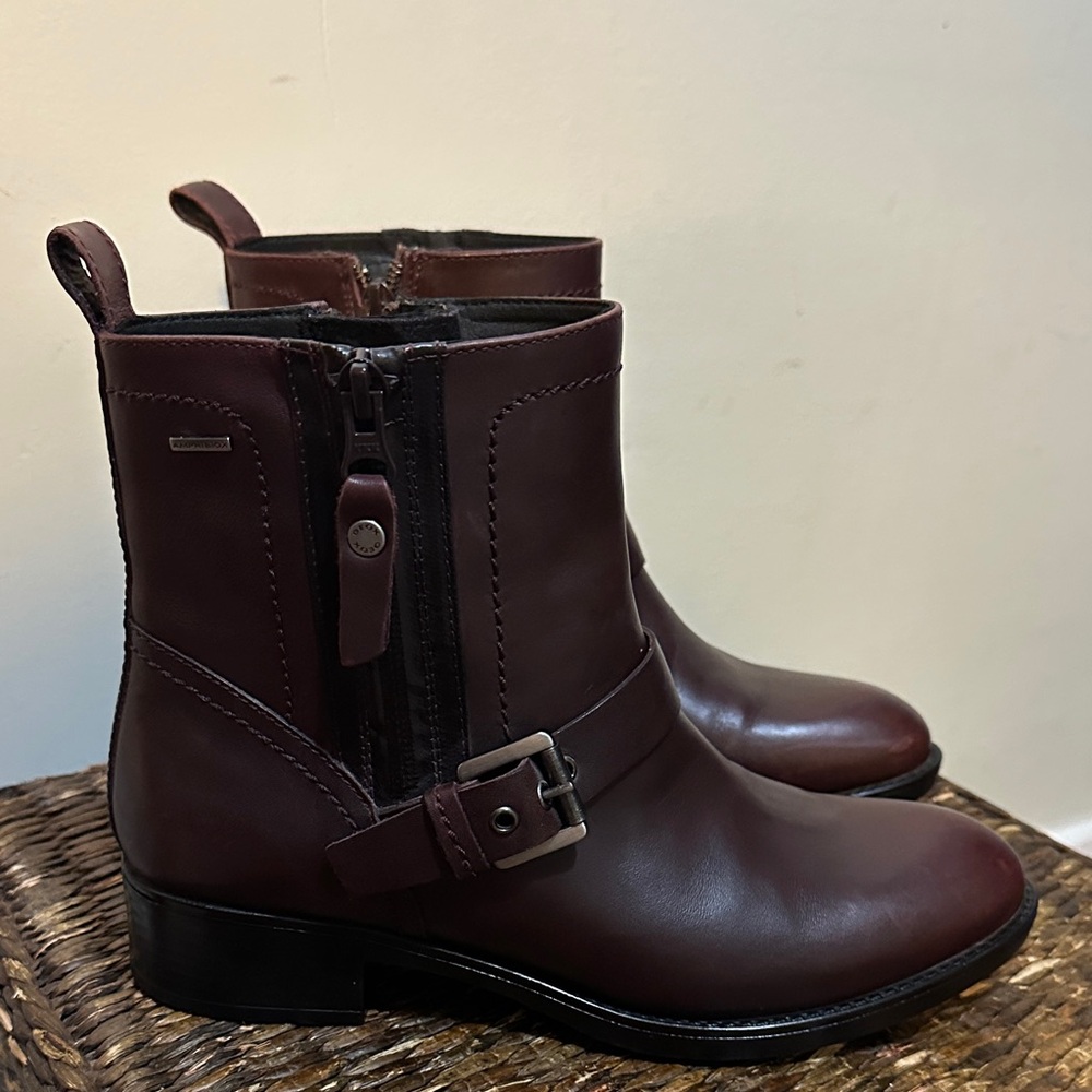 Geox Dark Burgundy Ankle Boots with Buckle